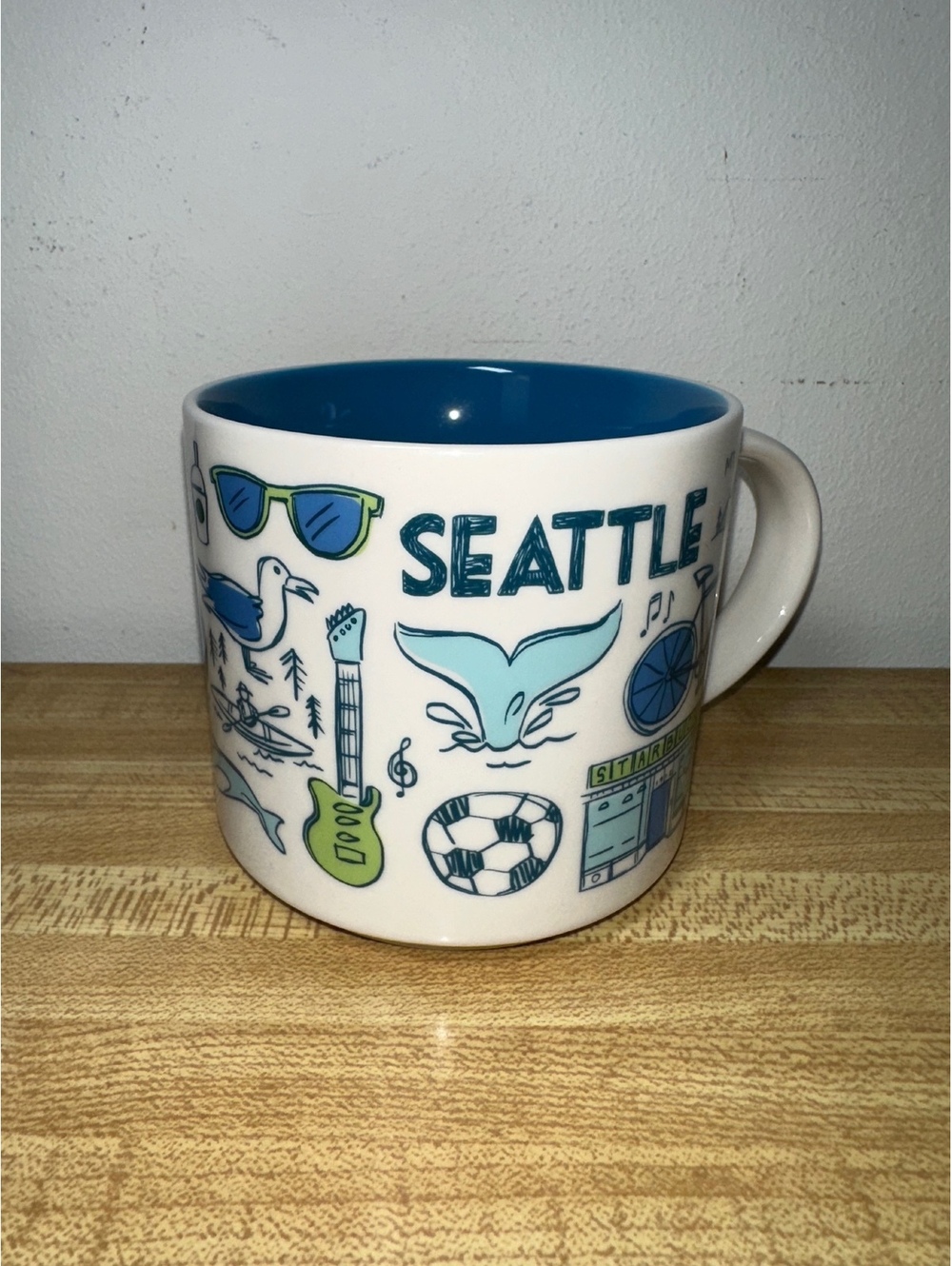 Starbucks Seattle City Icon Blue and White Ceramic Coffee Mug Vintage Travel